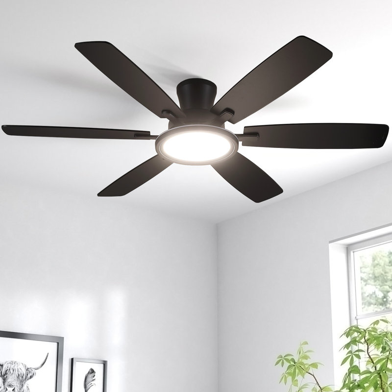 Modern 55'' Flush Mount Ceiling Fan With Led Lights And Remote Control, Black