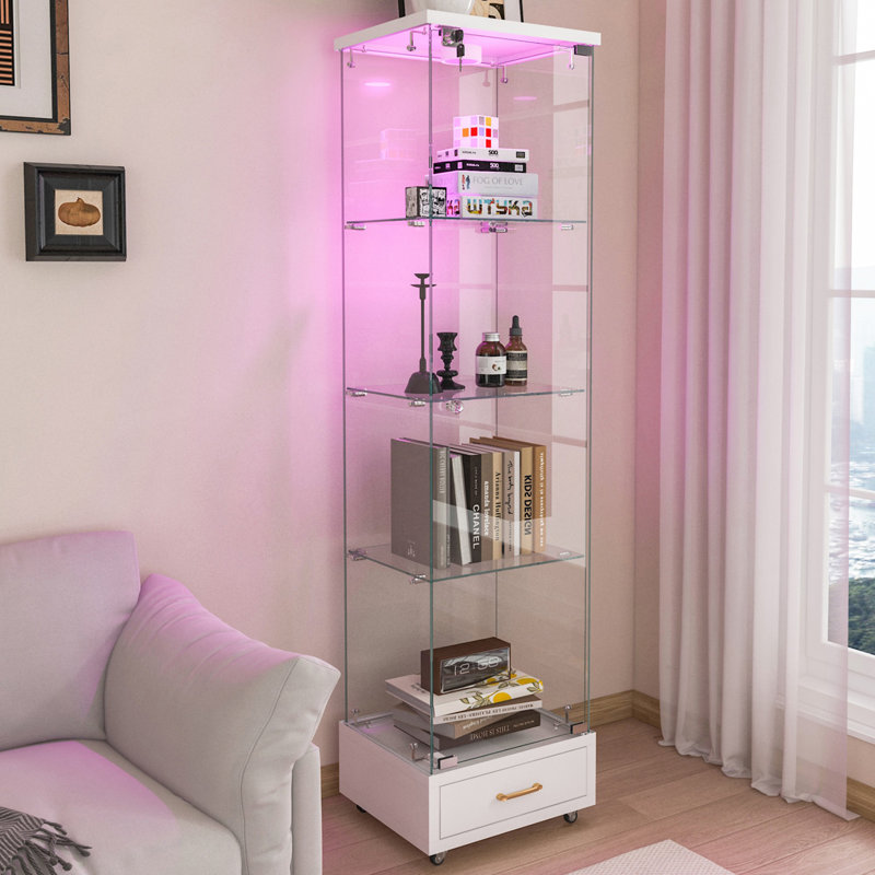Vitrine moderne en verre avec 1 tiroir, Blanc