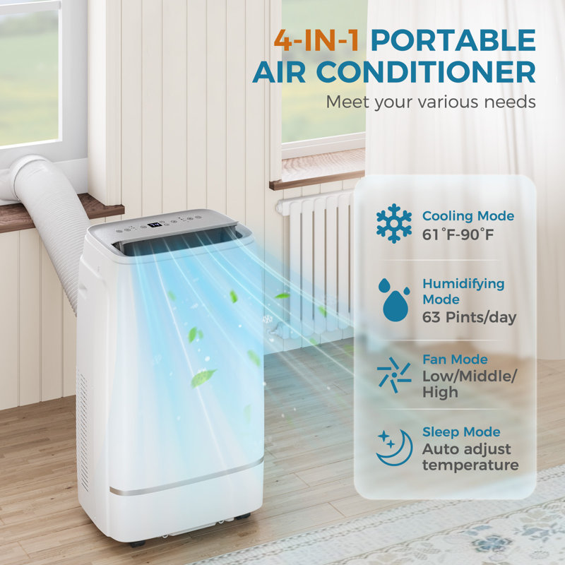 12,000 BTUs Portable Air Conditioner with cooling/dehumidification/fan/sleep mode, 4-IN-1 Portable AC with 24H Timer & Remote Control & Window Kit
