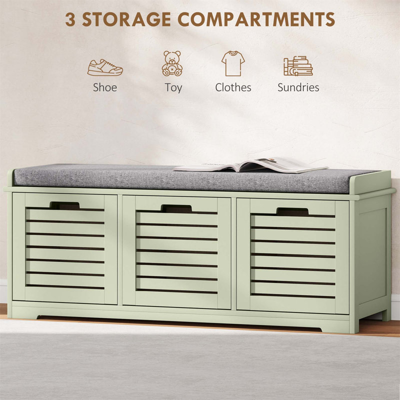 3 Pair Shoe Storage Bench, Green