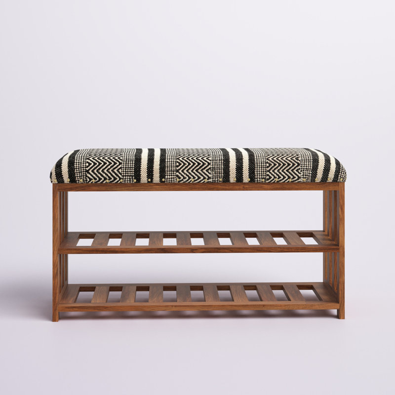 Eaker Cotton Upholstered Storage Bench, Light Brown/Patchwork