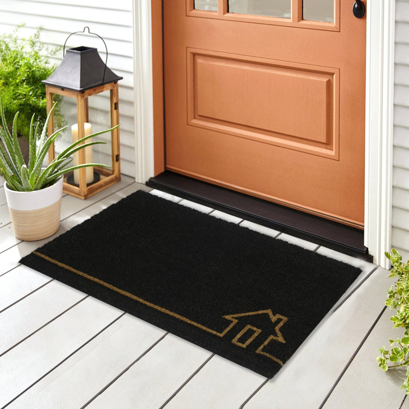 Black Rectangular Coir and Rubber Non-Slip Outdoor Doormat