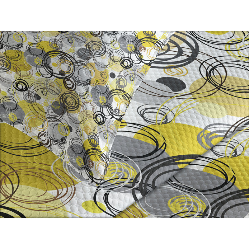 Ambesonne Geometric Bedspread Set Sketchy Circles White Beige, King Bedspread + 2 Standard Shams