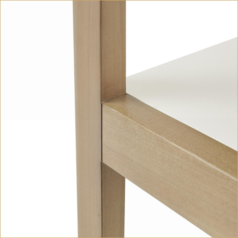 Bibliothèque à 5 tablettes de style Mid-Century moderne avec structure en bois massif | Tablettes en panneau de fibres à densité moyenne blanc cassé | Blanc cassé + naturel | Bois