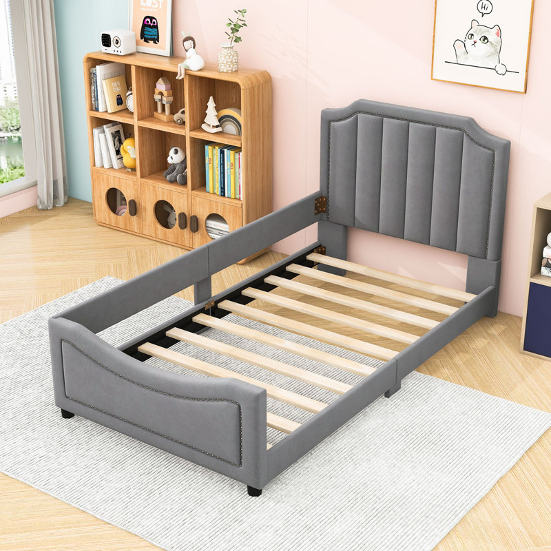 Lit plateforme tapissier Modern, Gris