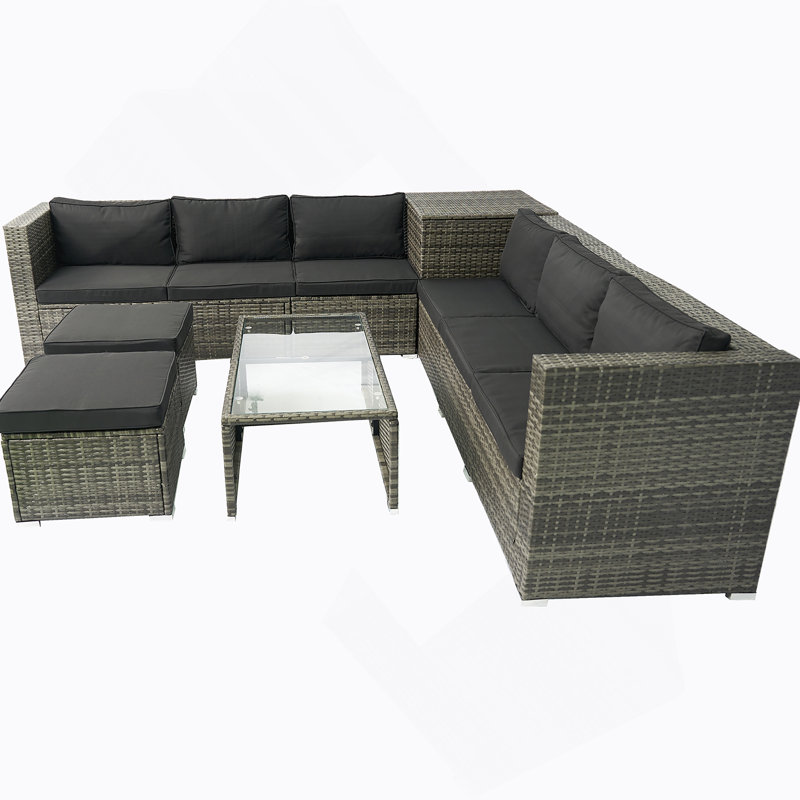 Ensemble de canapé modulaire en rotin 8 pièces pour l'extérieur avec une boîte de rangement sous le siège