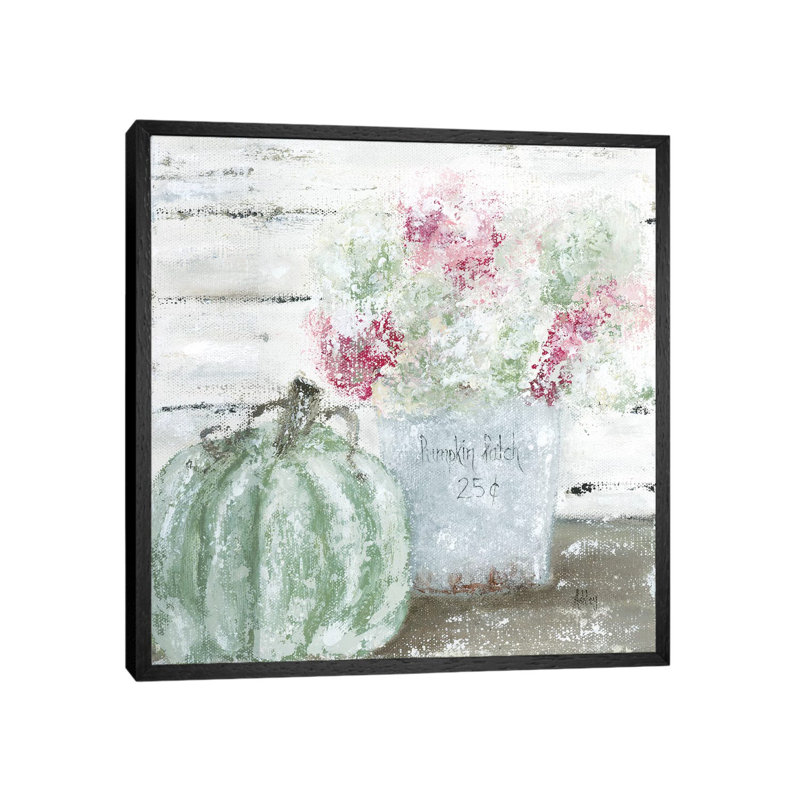 Green Pumpkin Floral by Ashley Bradley - Print on Canvas, Black Framed, 45.72 cm H x 45.72 cm W