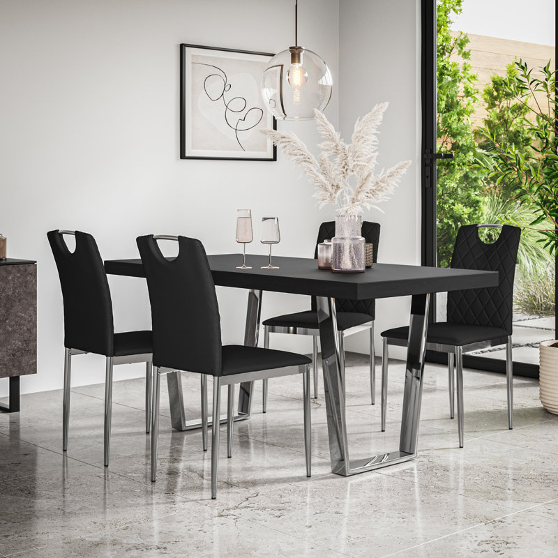 Davius 4 - Person Dining Set, Black/Chrome/Black