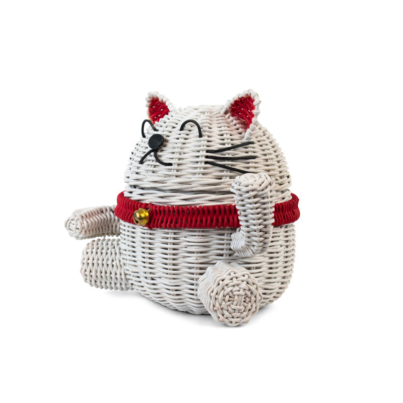 Panier de rangement en rotin Lucky Cat avec couvercle et bac décoratif pour la maison