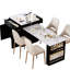 Îlot de cuisine 82,7 pouces avec table extensible, grain de bois noir, double rangement, 2 tablettes ouvertes, 1 port Type-C, roues verrouillables pour 4 à 6 personnes, armoire, prises de courant latérales, tablettes réglables