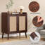 Buffet en noyer foncé de 26,4 po de largeur, armoire de rangement de style Mid-Century moderne avec portes en osier naturel et plateau déflecteur pour hall d'entrée