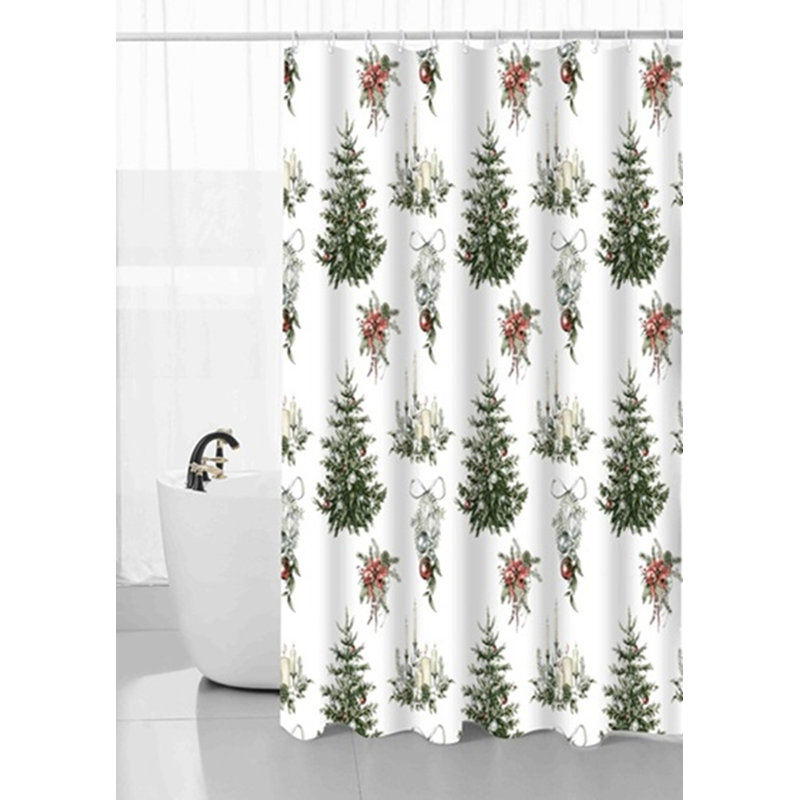 Rideau de douche en polyester + crochets en métal-arbre