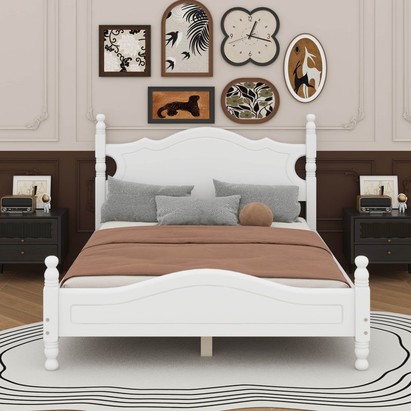 Structure de lit plateforme double en bois, Noir, 39.4'' H X 56.2'' W X 79.9'' L