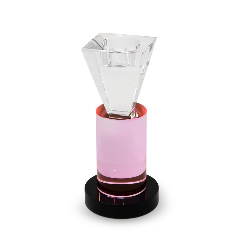 Bougeoir en cristal rose / transparent