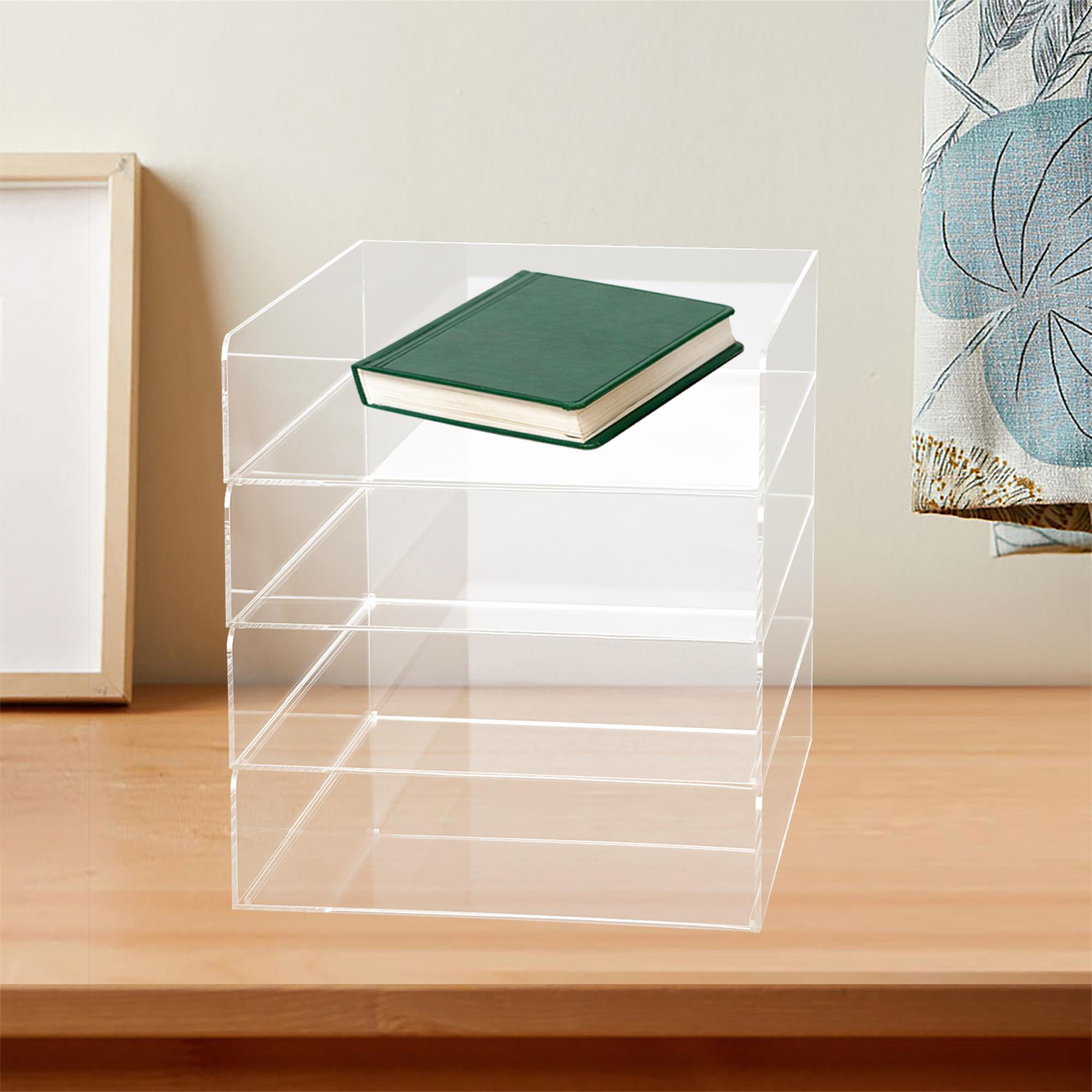 Set of 2 Clear Acrylic Stackable Document Paper Tray Desktop Organizer Rack