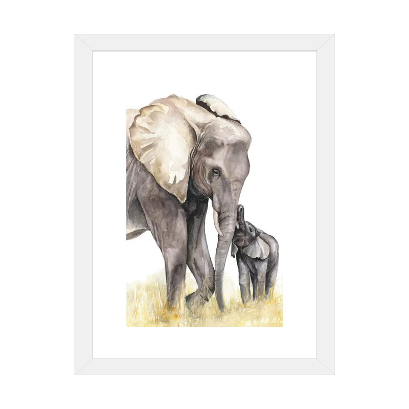 Décoration murale éléphant, H 24 po x l 16 po x P 1 po, Papier encadré blanc