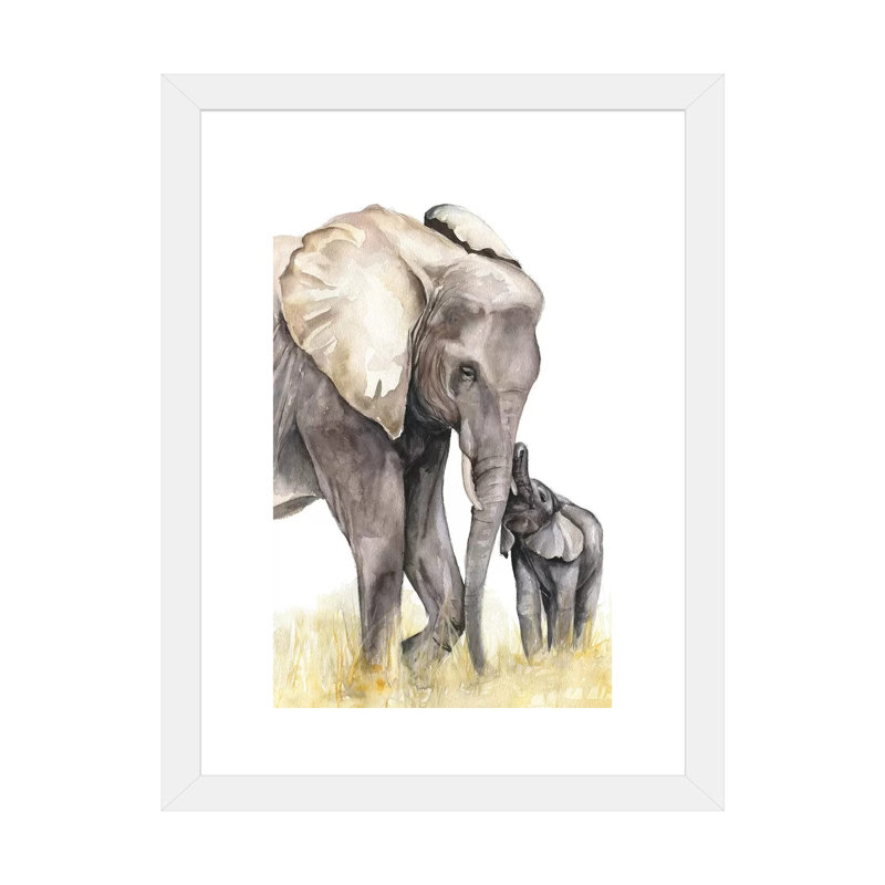 Décoration murale éléphant, H 32 po x l 24 po x P 1 po, Papier encadré blanc