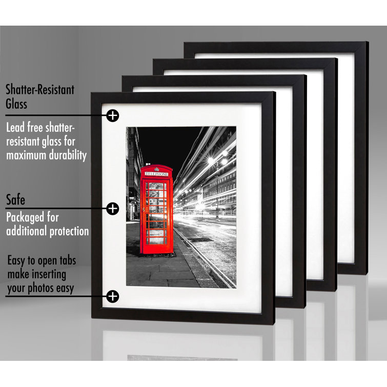 Latitude Run 11x14 Photo Picture Frame, Black Wood Streak Poster Frame with 8x10 Mat Wall, and Tabletop with Plexi Sheet(One Pack) Latitude Run Col