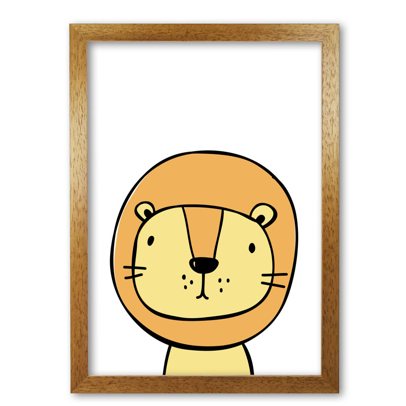 Scandi Lion - Painting, Honey Oak Frame, 42 cm H x 30 cm W x 5 cm D