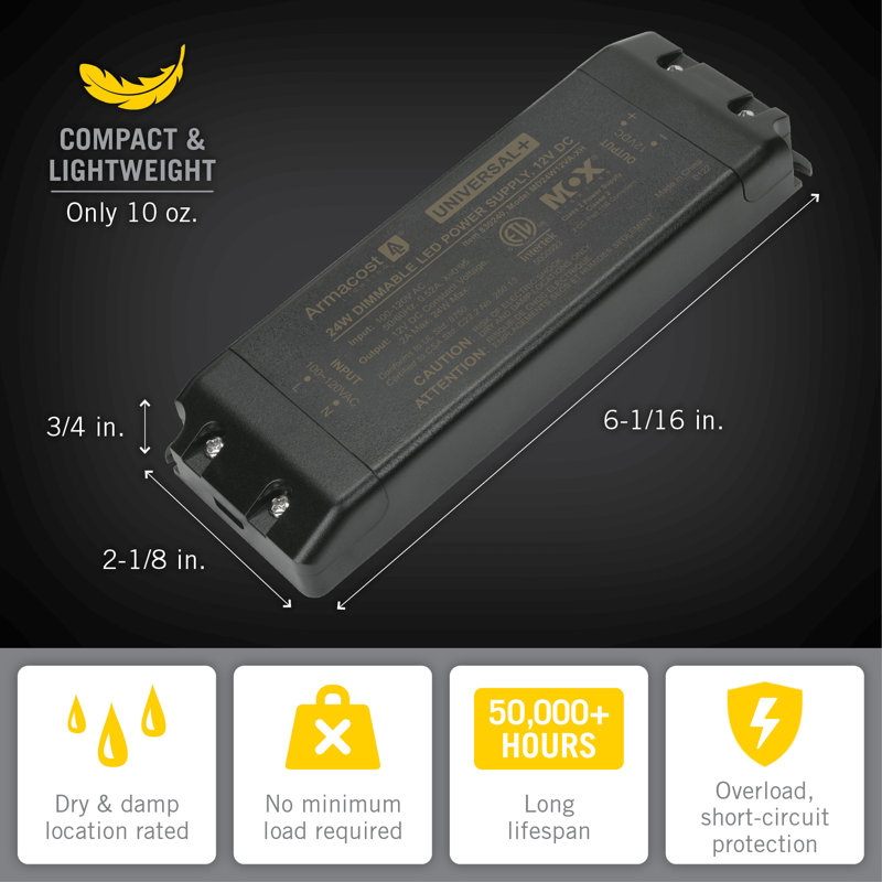 Black Compact Universal Dimmable LED Driver 12V DC, 24W