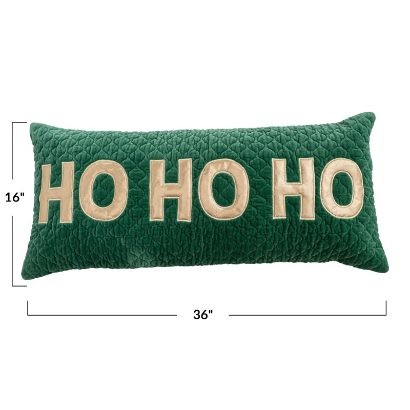 Coussin lombaire matelassé en velours de coton tissé avec "HO HO HO"