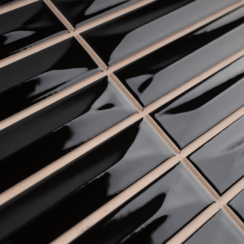 Stria 7.87 In. X 7.87 In. Glossy Ceramic Stacked Wall Tile, Black