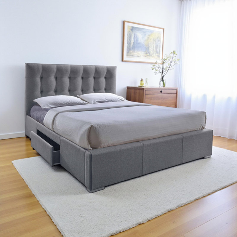 Desloge Upholstered Polyester Blend King Platform Storage Bed Gray 43.50'' H X 82.02'' L X 77.96'' W, King