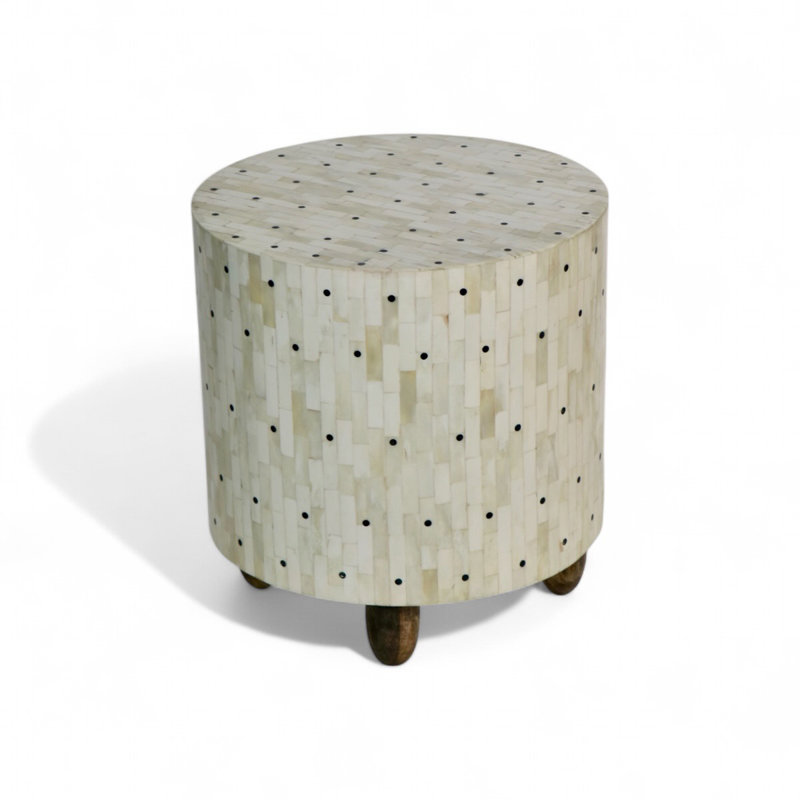 Handcrafted Bone Inlay Table with Black Dots