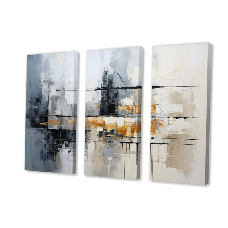 «Gray Collage Reflections II - Abstract Collages», ensemble de reproductions d'art sur toile, H 32 po x l 48 po x P 1 po