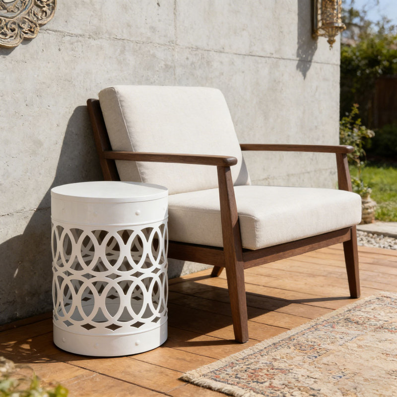 Table de bout d'extérieur en métal, Blanc, 1