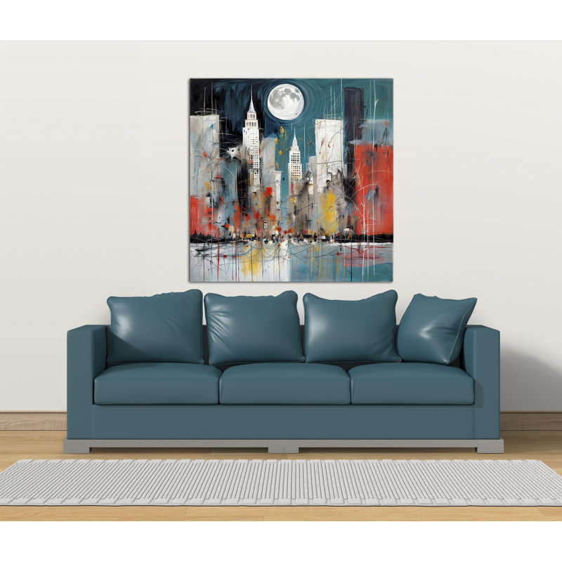 Paysage urbain au clair de lune, H 30 po x l 30 po