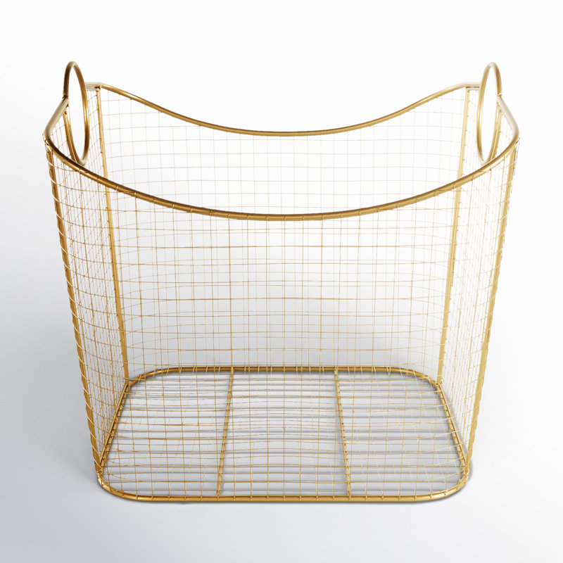 Metal Storage Basket with Ring Handles, Gold