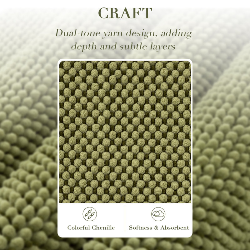 Thick Soft Absorbent Non Slip Boho Bath Mats, Olive, 20*47+20*32