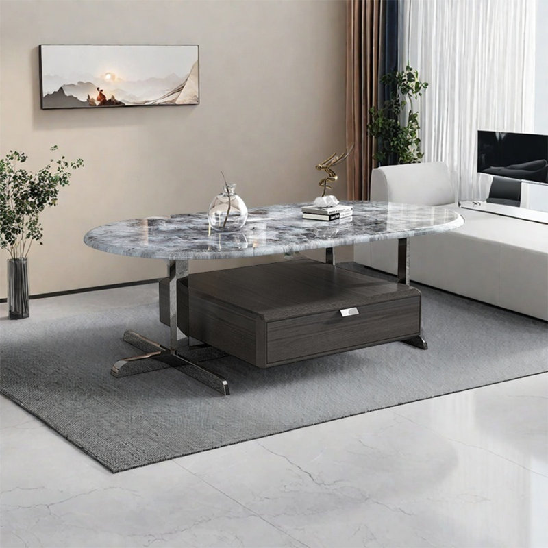 Elliptical supercrystalline stone coffee table