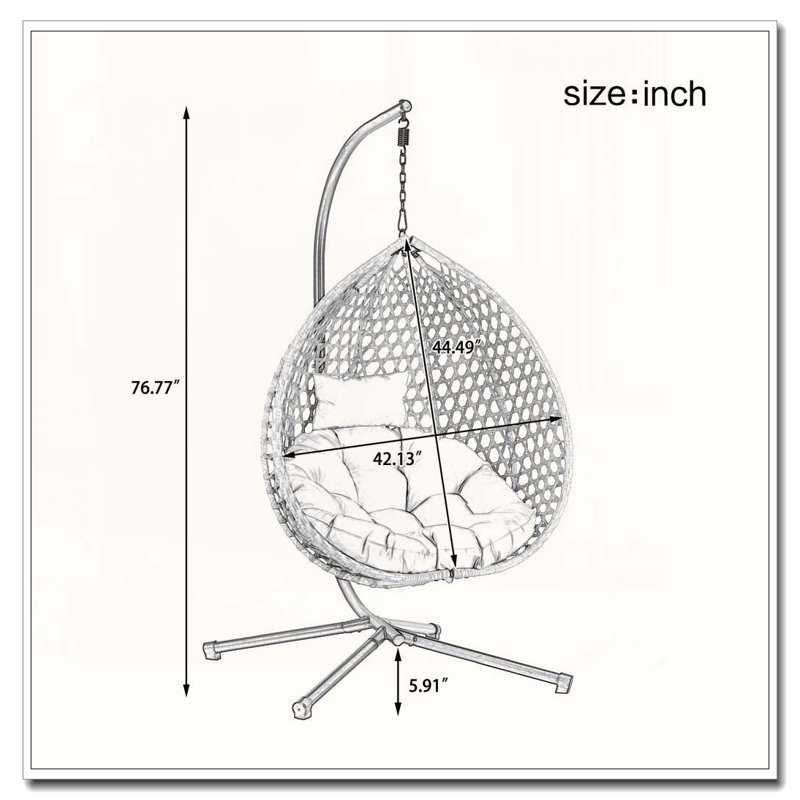 Hanging Egg Chair with Stand: Sturdy Iron Frame, PE Rattan, Foldable & Removable Cushion, Gray, Gray