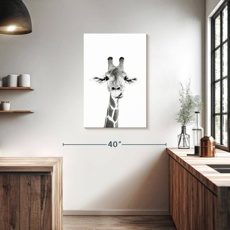 Brampt Happy Giraffe en noir et blanc, H 36 po x l 24 po