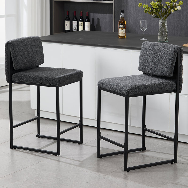 Tabourets de bar modernes avec tabourets de bar rembourrés avec dossier et pieds en métal Modern, Noir
