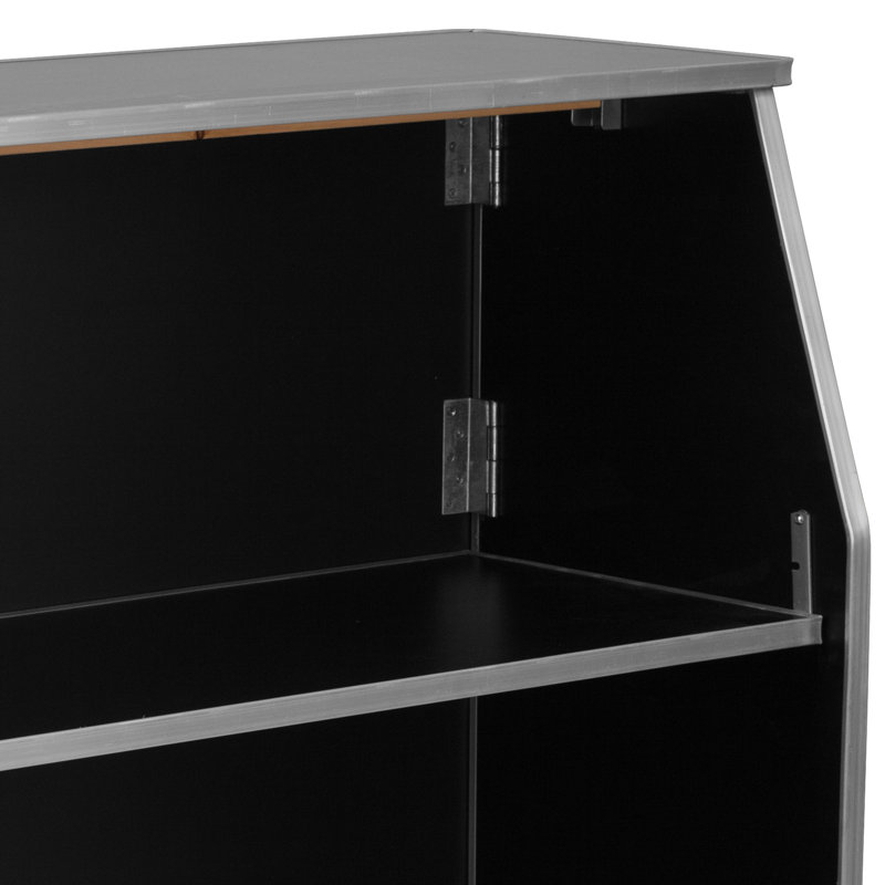 Bukowski 4' Folding Portable Event Bar with Top and Middle Shelves, Black