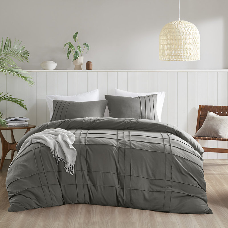 Porter Textured Duvet Cover Bedding Set, King Duvet Cover + 2 King Shams, Gray