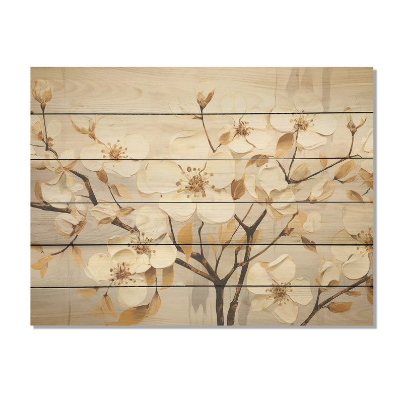 Paix en cornouiller blanc doré - Art mural en bois de cornouiller sur bois de pin naturel, H 24 po x l 32 po