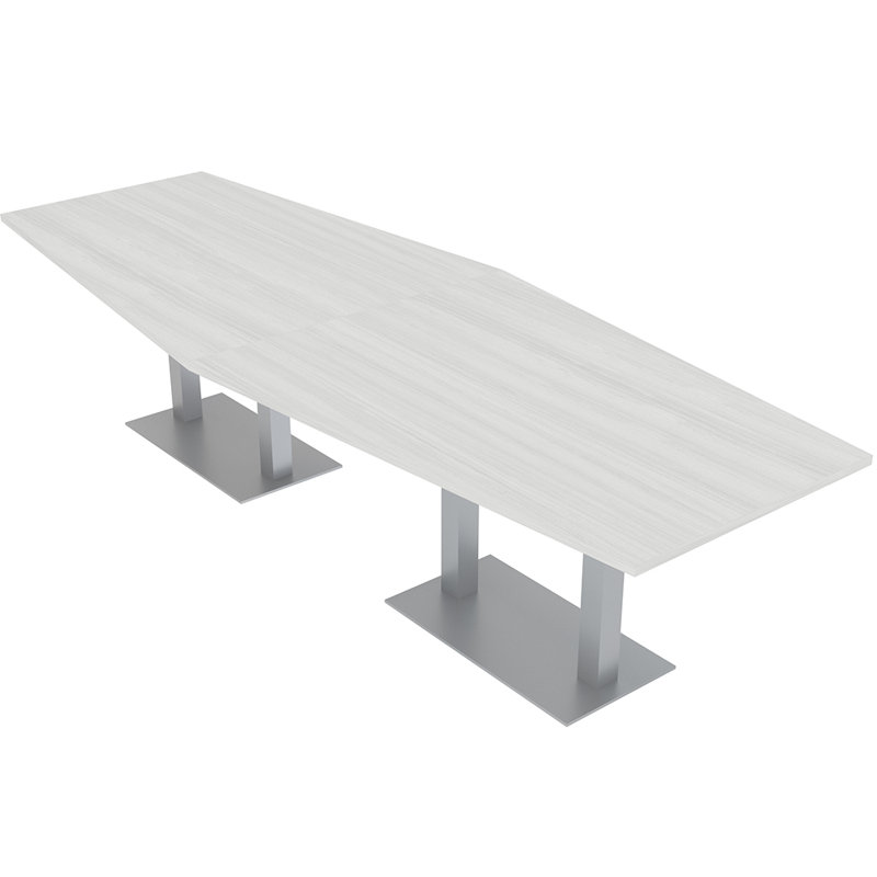 Table de salle de conférence Hexagon, L 144 po x l 48 po, Cyprès blanc, Argent