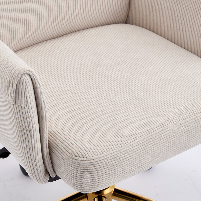 Chaise de bureau ergonomique à dossier moyen, tissu rayé, blanc, réglable pour plus de confort