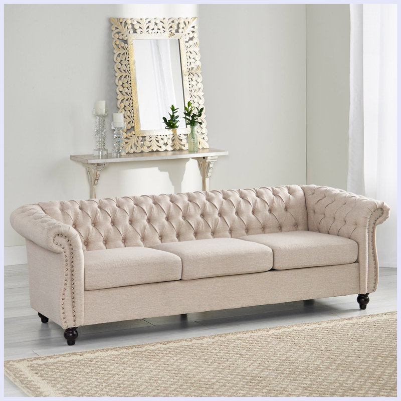 Dierdre 84.75 Sofa Couch, Chesterfield Style Sofa with Button Tufted, Beige Fabric