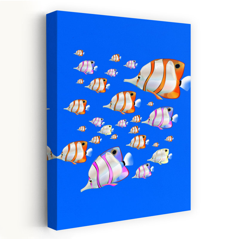 Colorful Butterflyfish School Colorful Peaceful Serene Butterfly Fish Ocean Tropical Wall Art Print 1 Piece Wrapped Canvas Wall Art