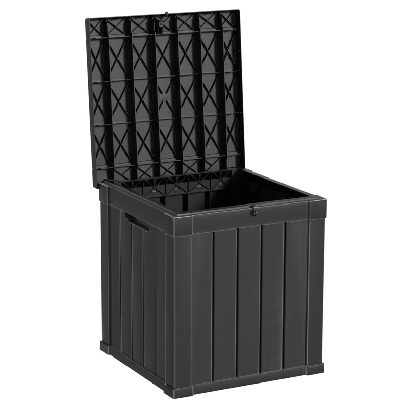 Decksplore 50 Gallons Water Resistant Resin Lockable Deck Box, Black