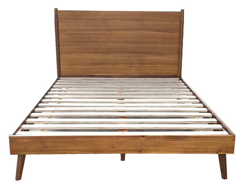 Lit plateforme en bois massif Cohron, Brun, Grand lit
