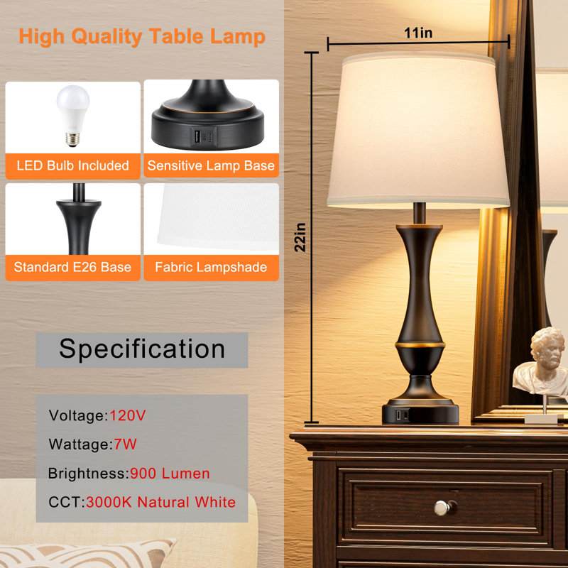 Lampe de table USB Charmica, Blanc