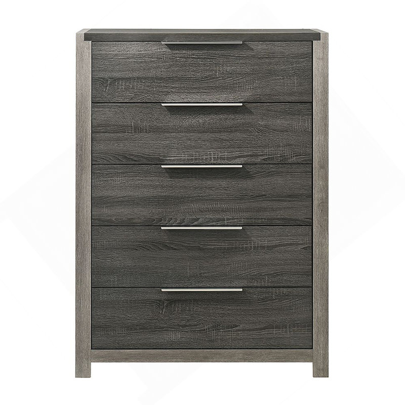Commode de chambre en bois avec 5 tiroirs, Gris