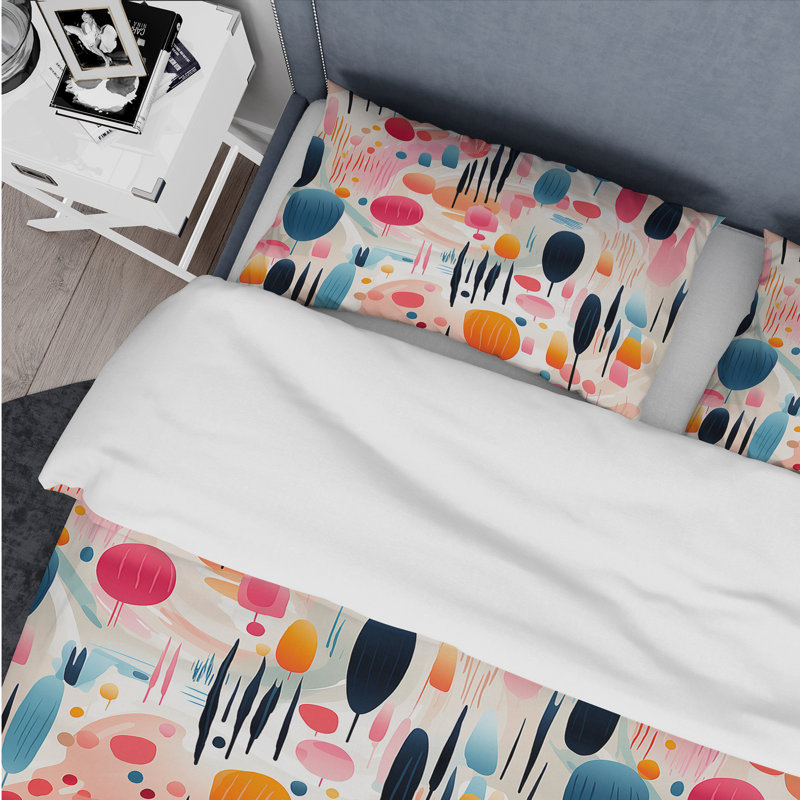 Ensemble de housse de couette rose et bleu à rayures abstraites II, Housse de couette pour grand lit et 2 taies décor