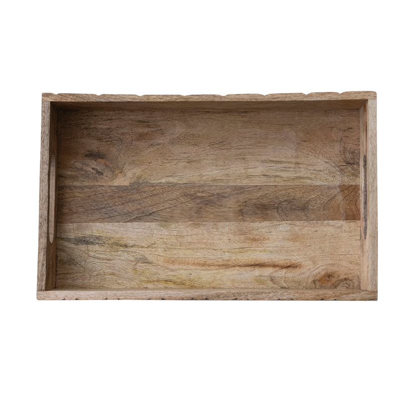 Hand-Carved Mango Wood Tray with Rustic Handles
